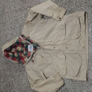 VTG Woolrich Field Jacket Women's Beige Coat with Plaid Lining Size Large